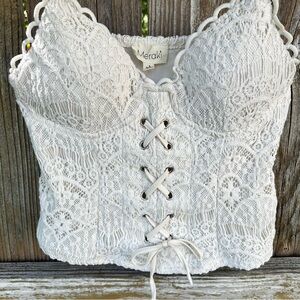 Meraki Ivory Lace Corset Cami Top Women’s Size Large. Lace-up, Spaghetti Straps
